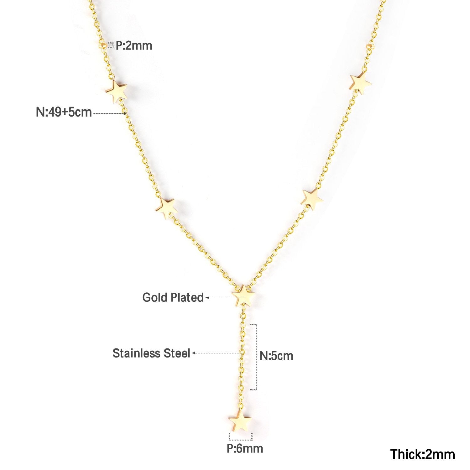 ASON Lovely Star Pendant Necklace Stainless Steel Gold Color Accessories Fashion Choker for Women Party Gift Jewelry asonjewelry