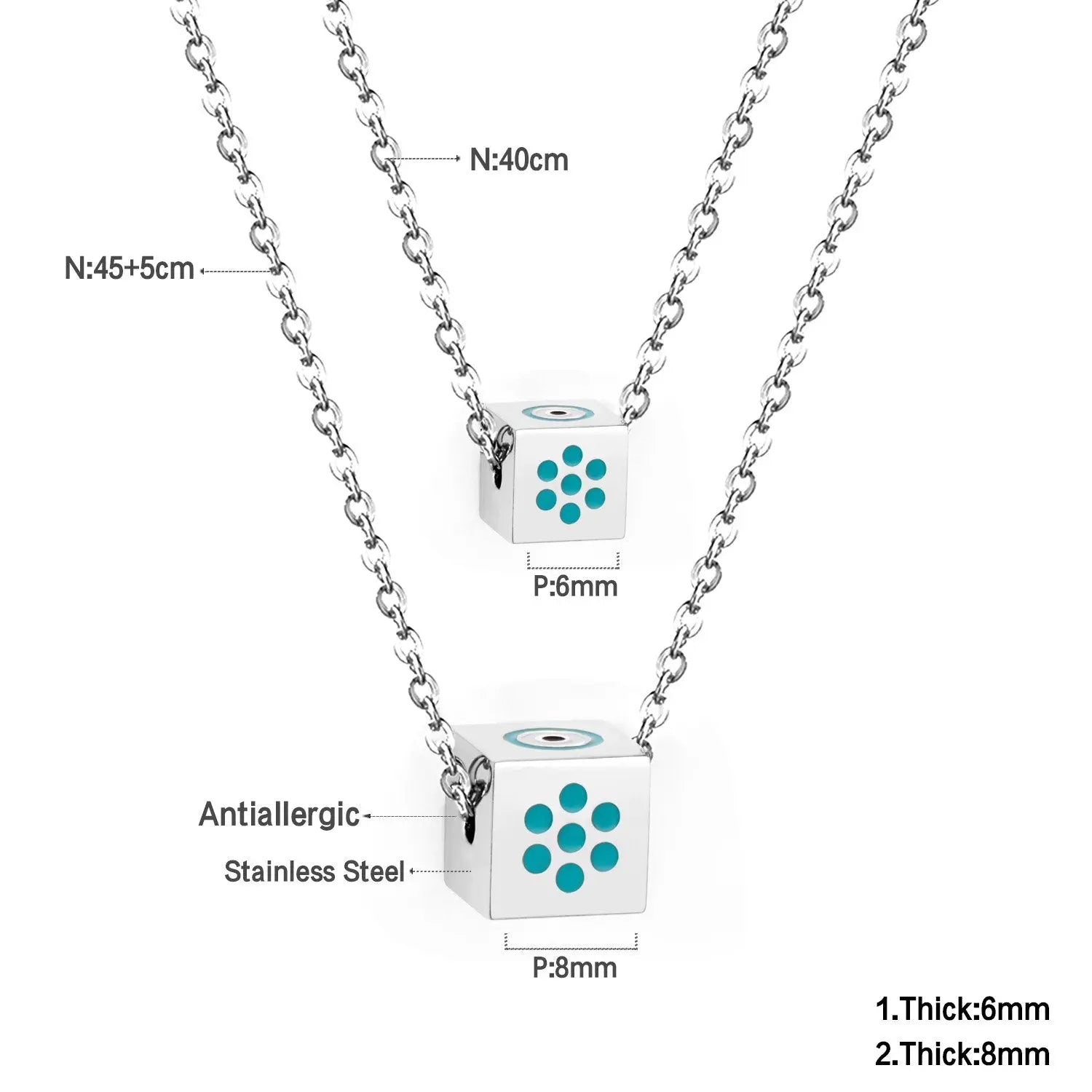 Men And Women Double Chain Necklace Stainless Steel Gold Silver Color Fashion Block Pendant Necklace Accessories asonjewelry