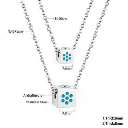 Men And Women Double Chain Necklace Stainless Steel Gold Silver Color Fashion Block Pendant Necklace Accessories asonjewelry