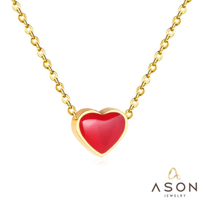ASON Lover's Gift Heart Shape Pendant Necklaces Stainless Steel Red/Green/Blue Color Dripping Oil Chains Necklaces Collars asonjewelry
