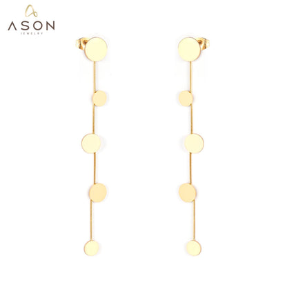 ASON Trendy Dangle Round Pendants Piercing Drop Earrings Gold Color Stainless Steel for Women Party Gift Fashion Jewelry asonjewelry