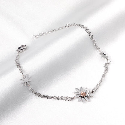 ASON Trendy Silver Color Stainless Steel 18+3 cm Daisy Cubic Zirconia Accessory Bracelets For Women Daily Wear Jewelry asonjewelry
