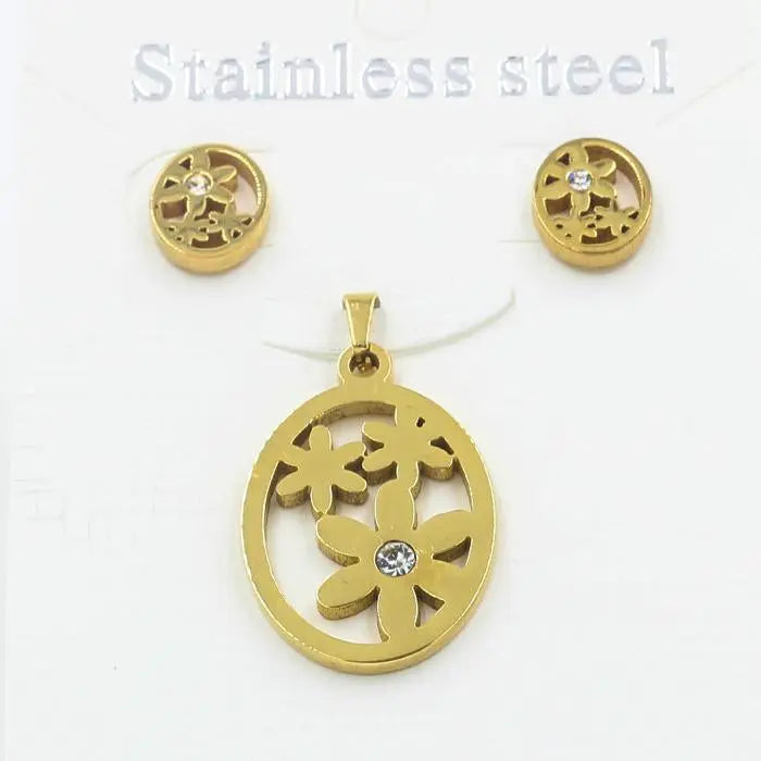 Trendy Gold Color Jewelry Set Round Shape With Crystal Flower Necklace Earring Sets asonjewelry