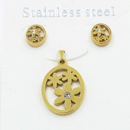 Trendy Gold Color Jewelry Set Round Shape With Crystal Flower Necklace Earring Sets asonjewelry