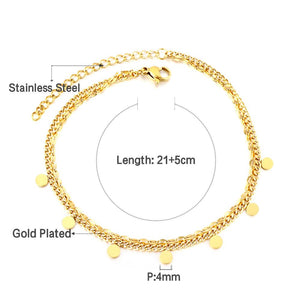 ASON Gold Color Stainless Steel Classic Round Accessories Multi-layer Link Chains Anklet For Women Jewelry On Leg Party