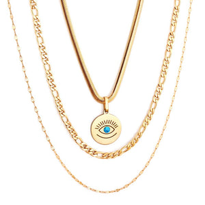 Triple Pendant Necklace For Office Lady Asethetic Collares Blue Evil Eyes Woman Multilayer Collier Boho Fashion New