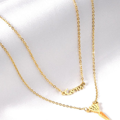 ASON Gold Color Unusual Carrot Pendant Necklace Double Chain Stainless Steel Necklaces for Women Fashion Jewelry Gift asonjewelry