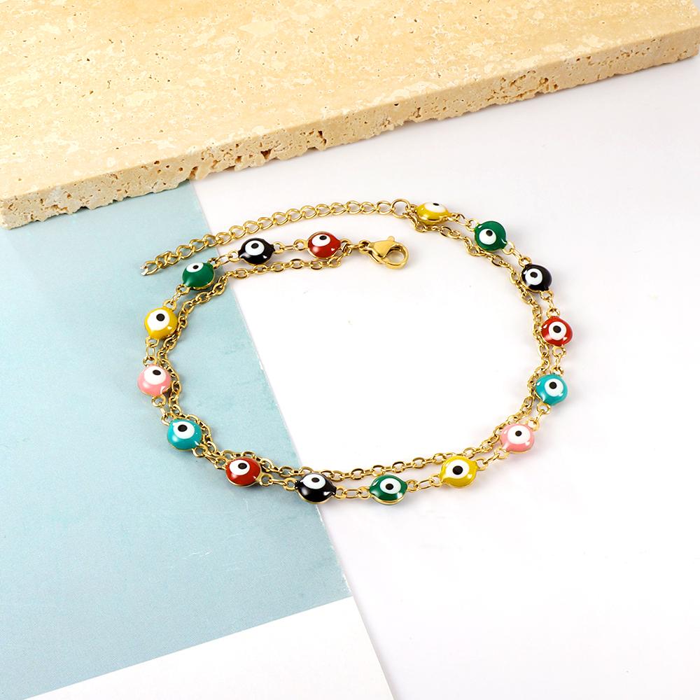 ASON Boho Mixed Color Ball Cat Eyes Accessories Multi-layer Chains Anklet Gold Color Stainless Steel For Women Jewelry Gift asonjewelry