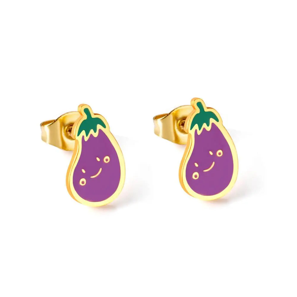 Vegetables Fruit Stud Christmas Earrings Set For Children Cute Stainless Steel Girls Earing Trendy Jewelry 2021 New asonjewelry