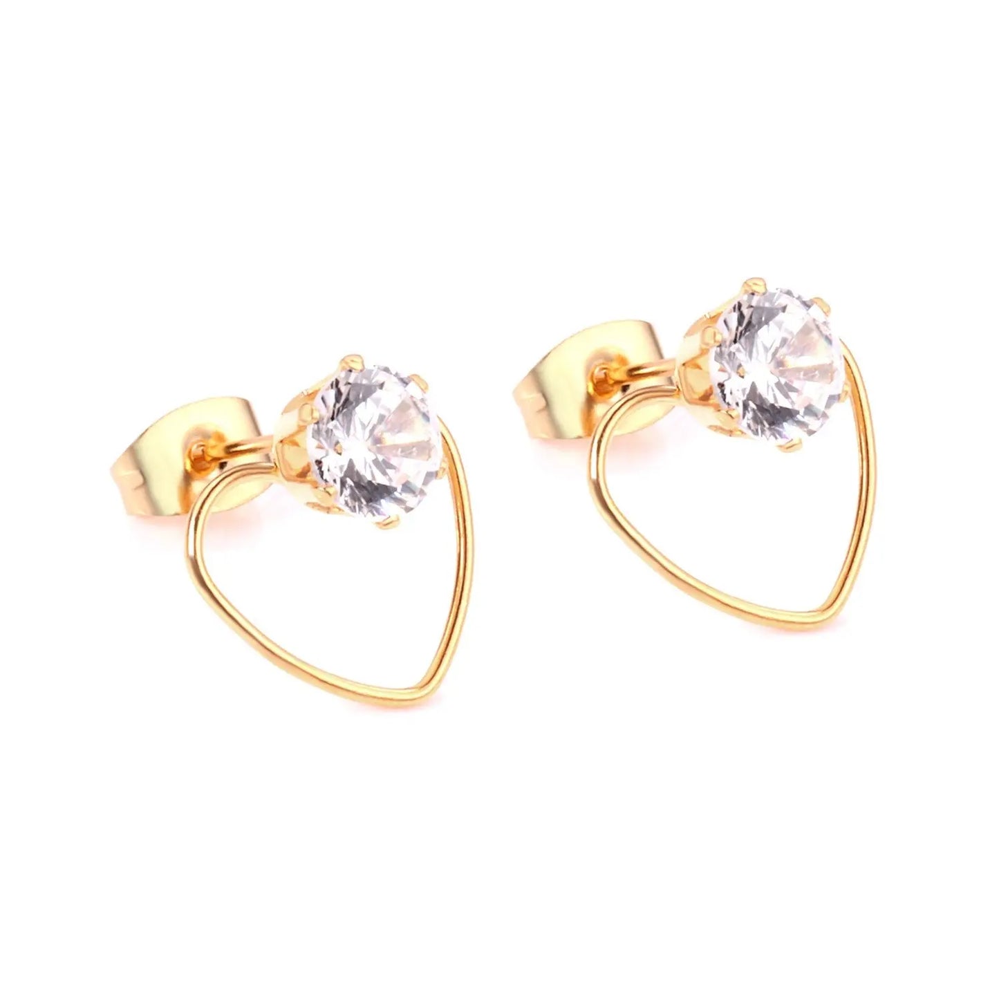 Korean Zircon Jewelry Gold/Steel Heart Star Small Stud Earring Set For Women/Girl 316L Stainless Steel Earrings asonjewelry
