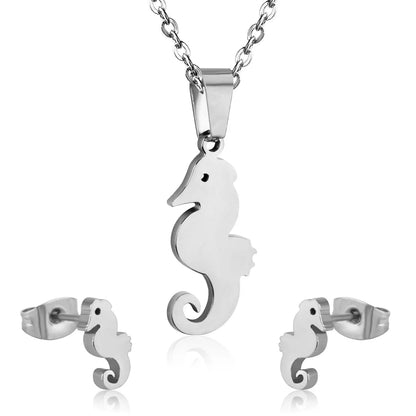 Hippocampus Animal Office Korean Necklaces Earrings Jewelry Sets For Woman Indian Jewellry Set collares para mujer asonjewelry