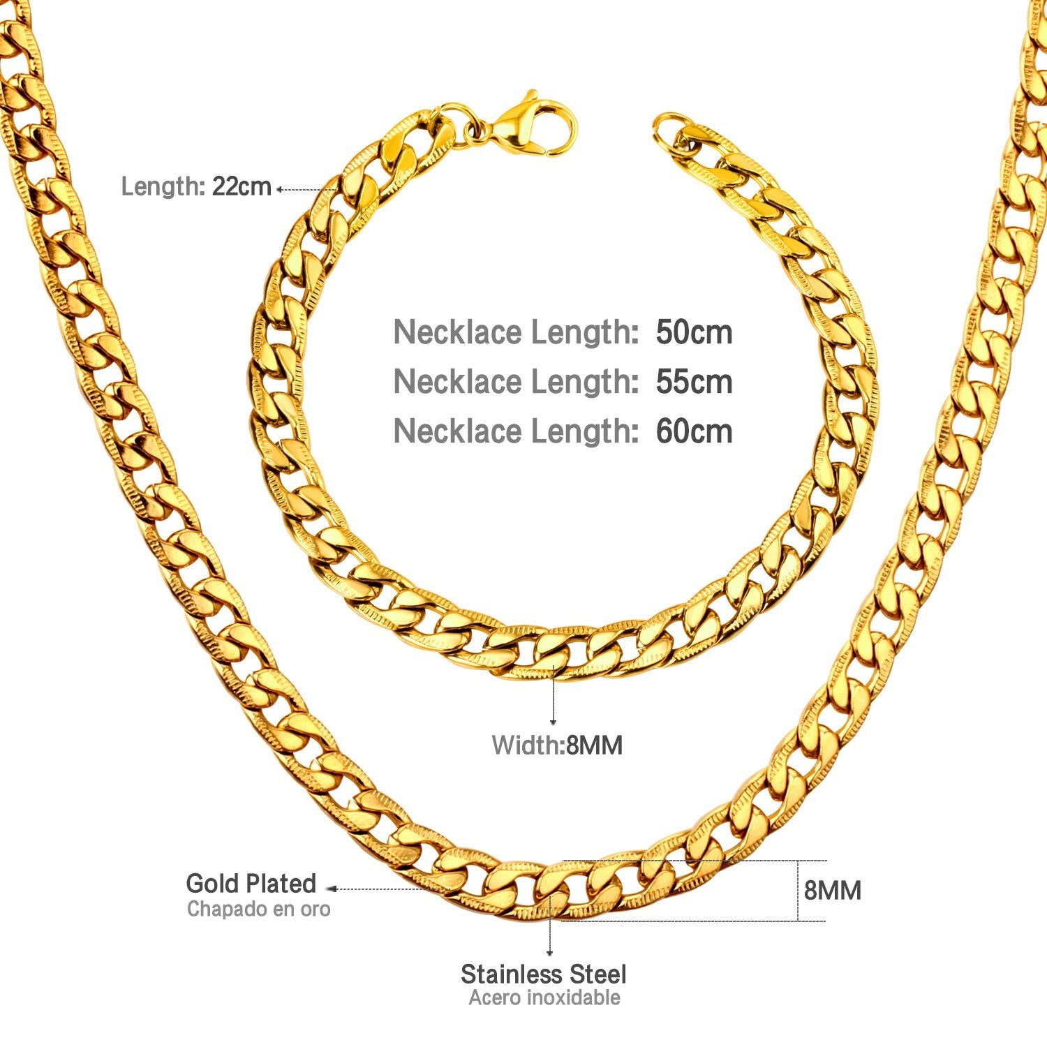 ASON Women/Men Necklace Set Three Colors Stainless Steel Necklace with Bracelet Set Cuban Chain for Diy Jewelry Making asonjewelry