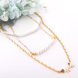 Imitation Pearl Double Layered Necklace With Cute Astronaut Heart Star Charms Box Chian Double Pendant Necklace