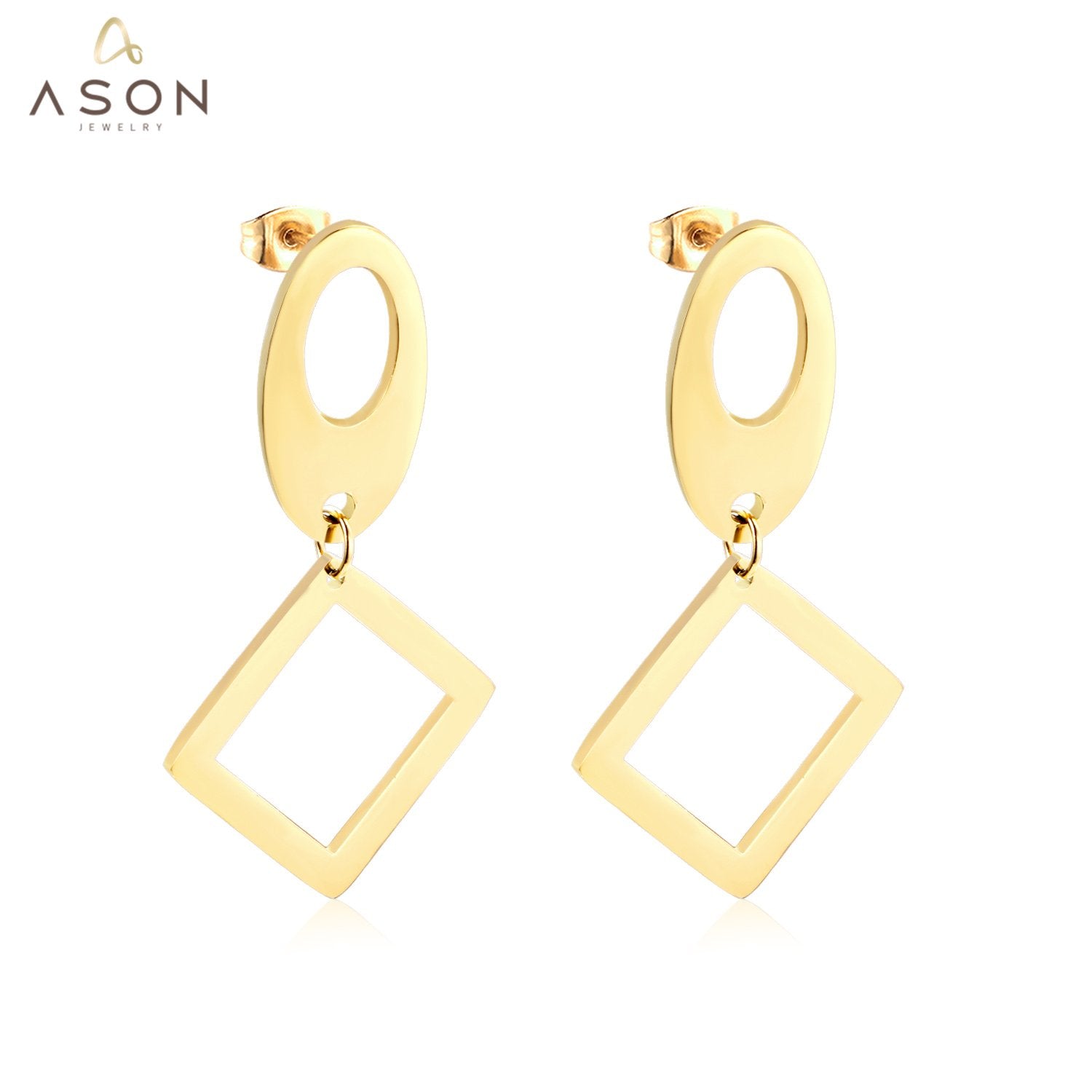ASON Classic Gold Color Square Pendant Dangle Piercing Earrings Stainless Steel Drop Earring for Women Accessories Jewelry asonjewelry