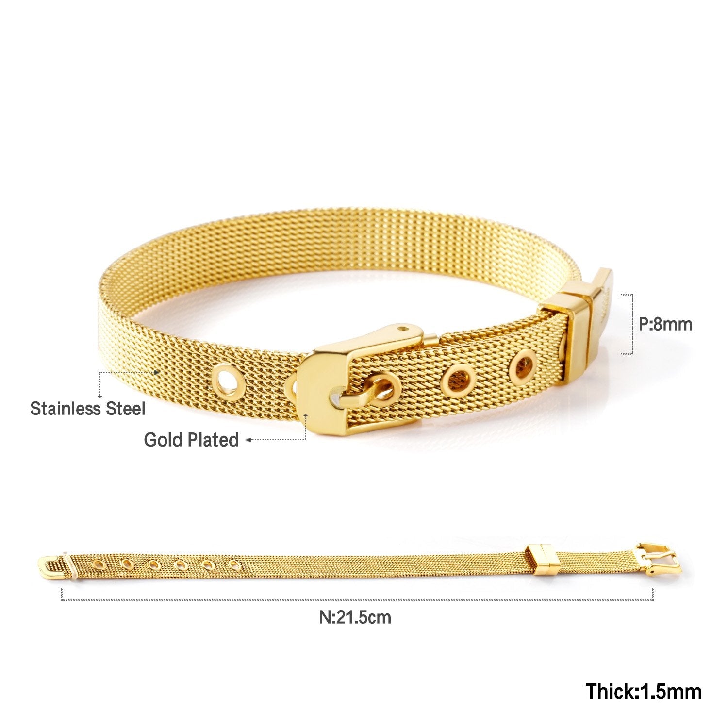 ASON Watch Belt Bracelet Mesh Bangle Stainless Steel Gold Color for Women Man Fashion Jewelry Party Gift Boho Simple Style asonjewelry