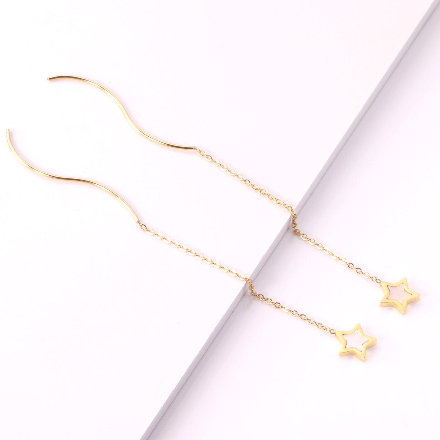 ASON Korean Style Star Shell Drop Earrings Dangle Chain Earring Stainless Steel Jewelry for Women Femme Party Gift asonjewelry