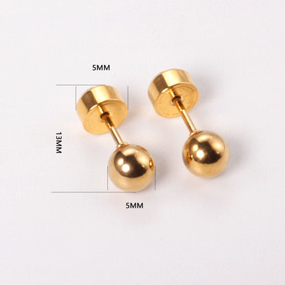 ASON Round Ball Press Piercing Stud Earrings Gold Color Stainless Steel for Women Baby Kids 3mm/4mm/5mm Jewelry Wholesale asonjewelry