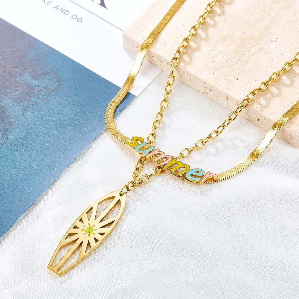 Flat Snake Chain 18K Gold Plated Color Double Layer Necklaces Summer Jewelry For Woman Pendients Design Collier asonjewelry