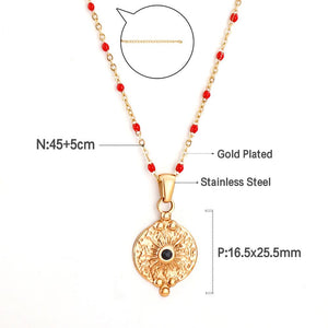 Red Beads Chain Bohemia Collier For Goth Choker For Woman Vintage Pendant Necklace Female Stainless Steel Jewelry
