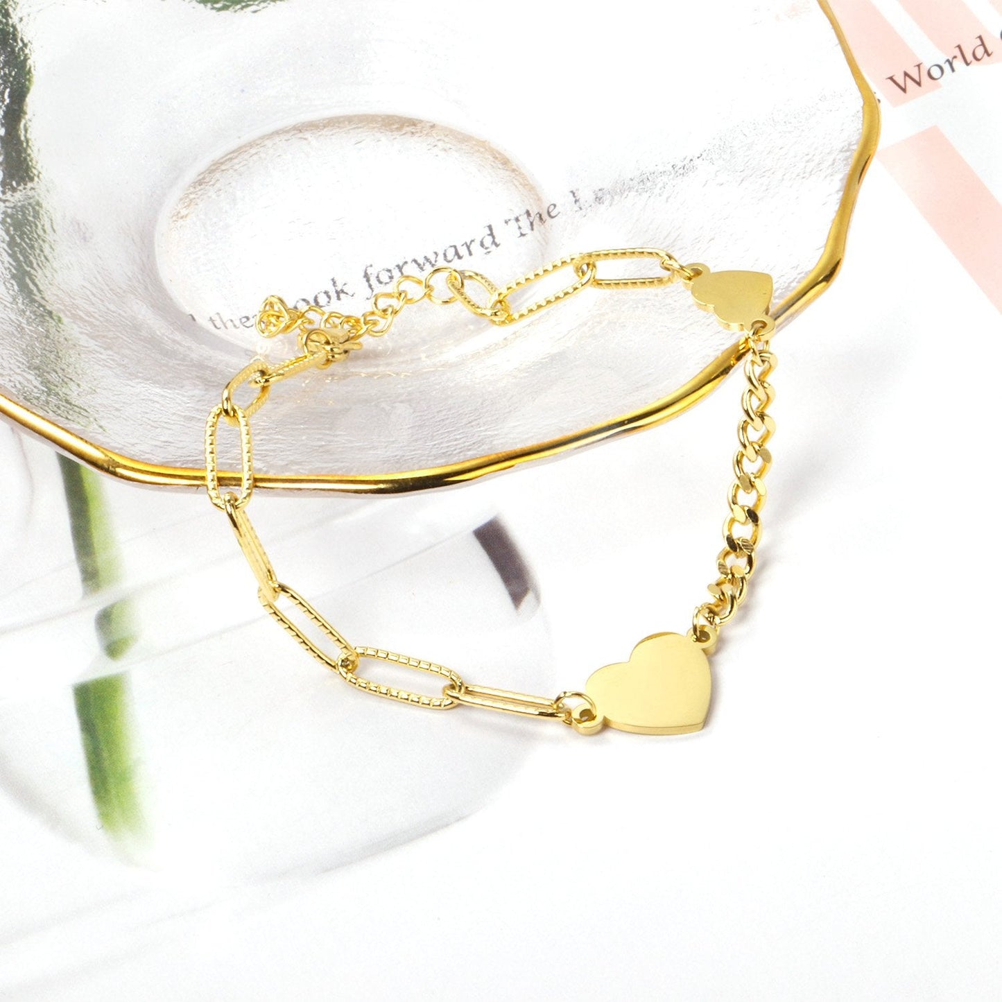 ASON Trendy Heart Shape Charms Bracelet Stainless Steel Bangle Bracelets for Women Gold Color Hand Chain Fashion Jewelry asonjewelry