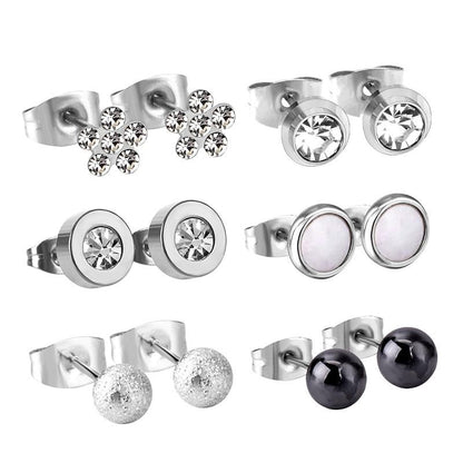 ASON 6Pairs/Box Punk Style Mixed Shape Piercing Stud Earrings Jewelry Sets Stainless Steel Silver Color Women Men Jewelry asonjewelry