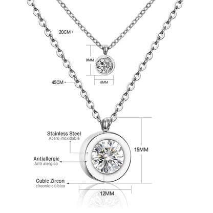 ASON Classic Style Round Cubic Zirconia Stainless Steel Multi-layer Chains Pendants Necklaces For Women Wedding Wholesale asonjewelry