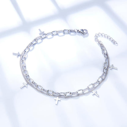 ASON Cross Accessories Multi-layer Link Chains Fashion Anklet Gold Color Stainless Steel For Women Daily Party Gift Jewelry asonjewelry