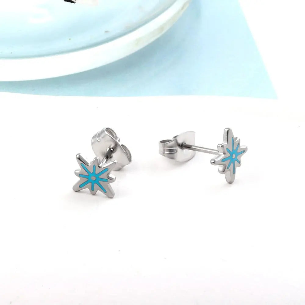 Stainless Steel Lucky Star Stud Earrings For Women Girls Gold Plated Silver Color Trendy Piercing Ear Wholesale asonjewelry