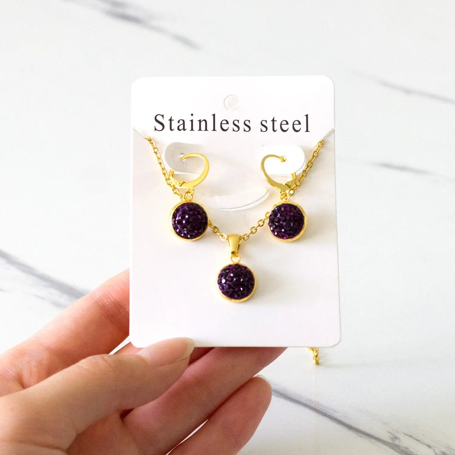 New Luxury Round Stainless Steel Chain Necklaces Earrings Sets For Women Bride Wedding Jewelry parures bijoux asonjewelry