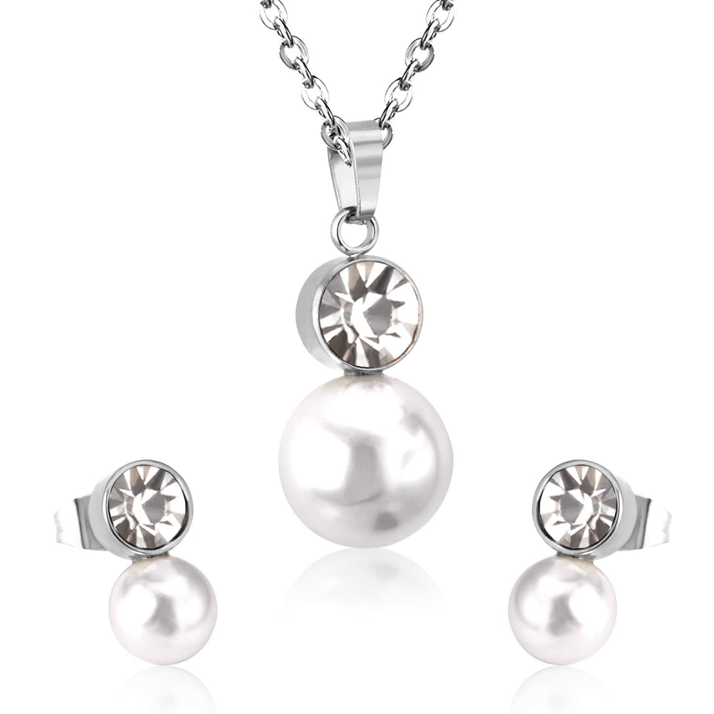 ASON  Classic Jewelry Dubai Jewelry Sets Round Imitation Pearl Pendant Necklace Earring Sets With Round Zirconia Pendants asonjewelry
