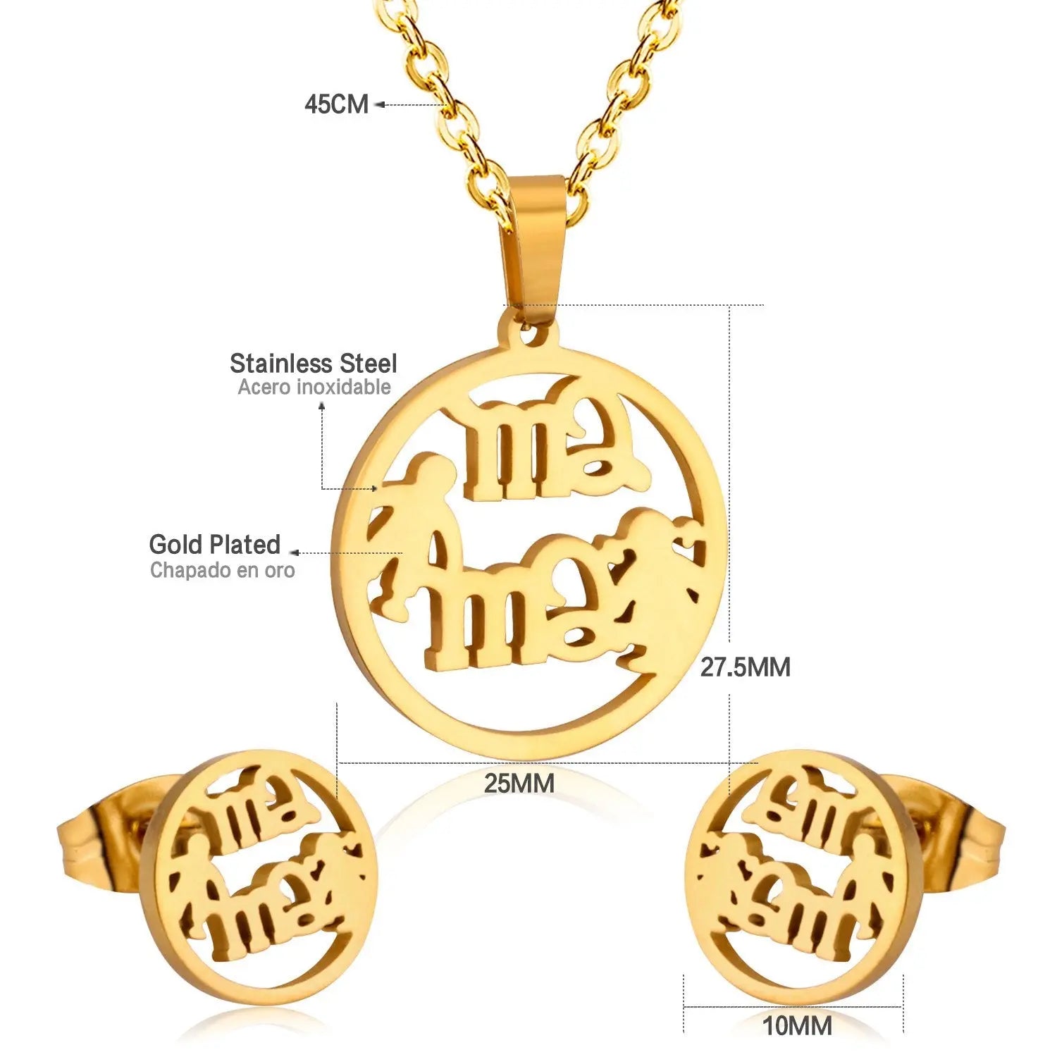 Stainless Steel MAMA Pendant Necklace Earrings For Women Fashion Jewelry Sets For Mother's Day Gift Dubai African asonjewelry