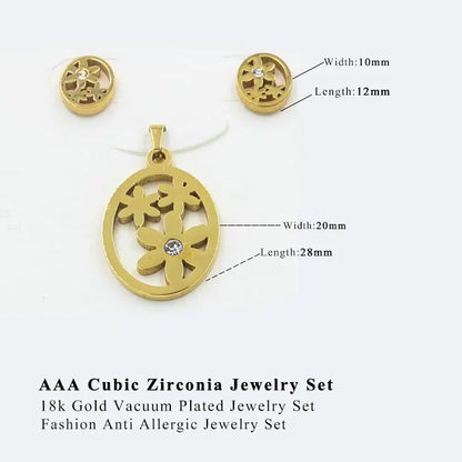 Trendy Gold Color Jewelry Set Round Shape With Crystal Flower Necklace Earring Sets asonjewelry