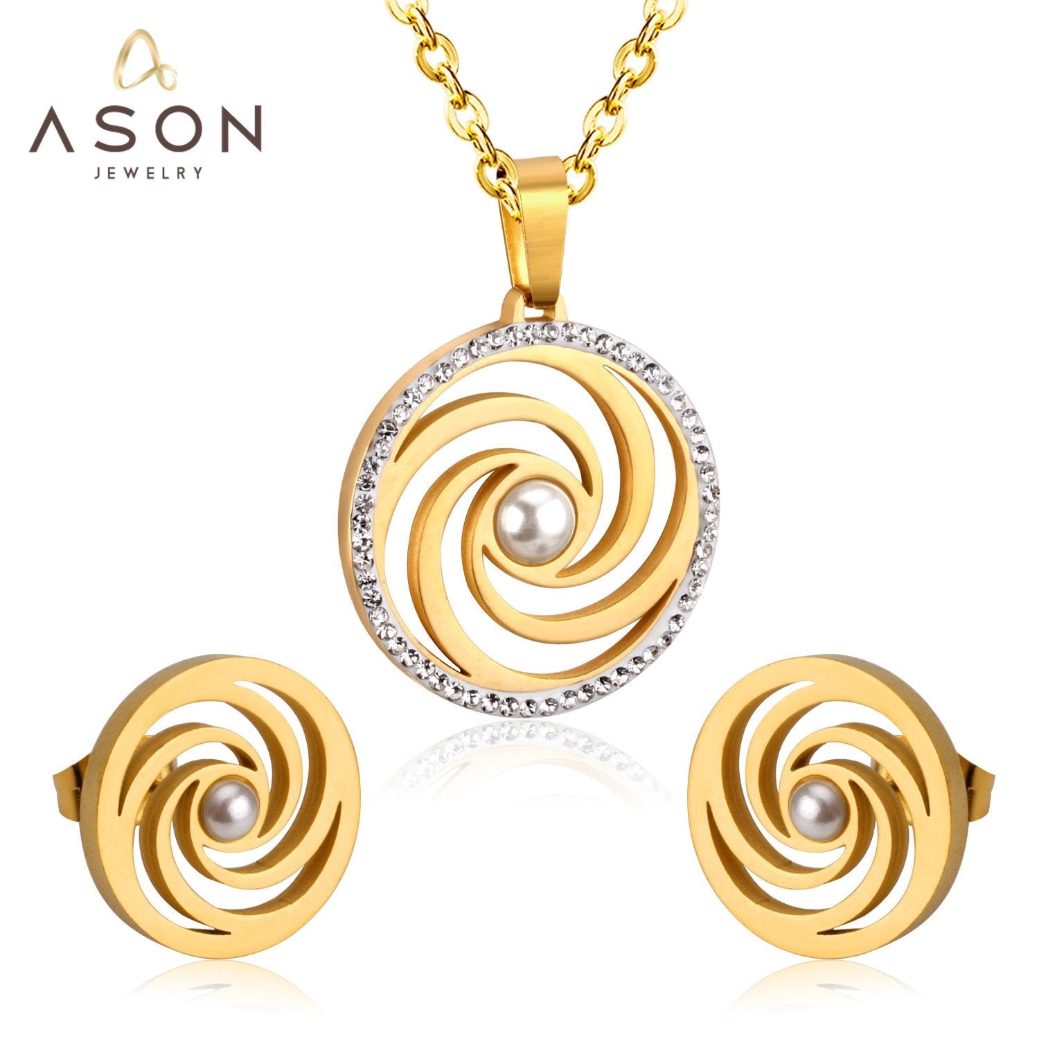 ASON Clay Cubic Zirconia Pendant Wedding Jewelry Set for Women 316L Stainless Steel Necklace Pendants Small Stud Earring asonjewelry