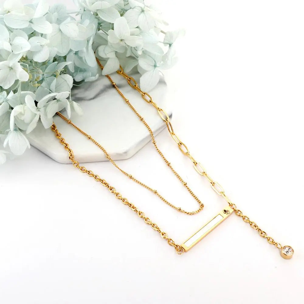 Link Chain Classic Design With Beads Chain Mix Collier Doule Layer Pendant Necklace With AAA Cubic Zirconia 2022 asonjewelry