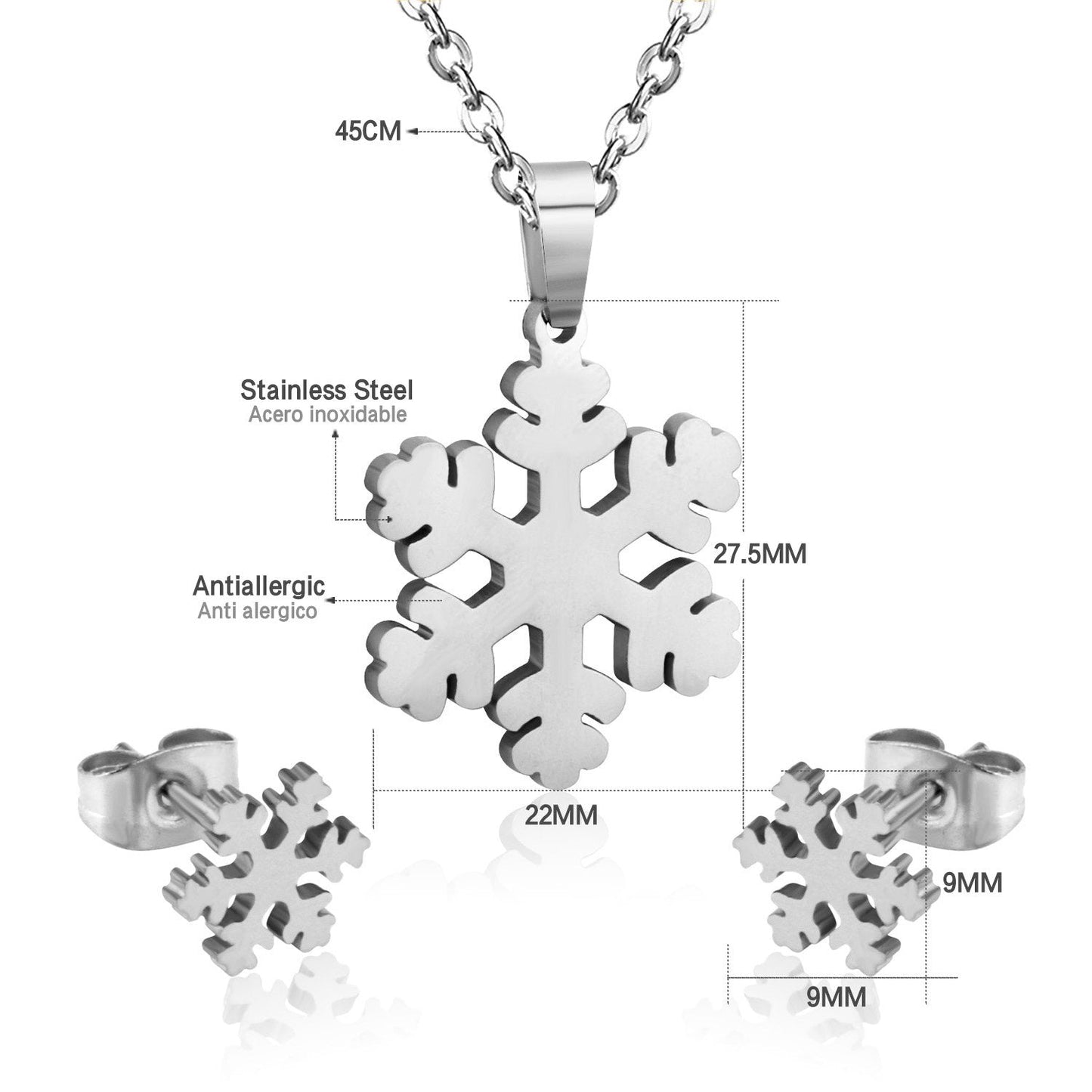 ASON Snowflake Pendant Necklace Female Accessories Stainless Steel Gold Color Cute Stud Earring Fashion Jewelry Party Gift asonjewelry