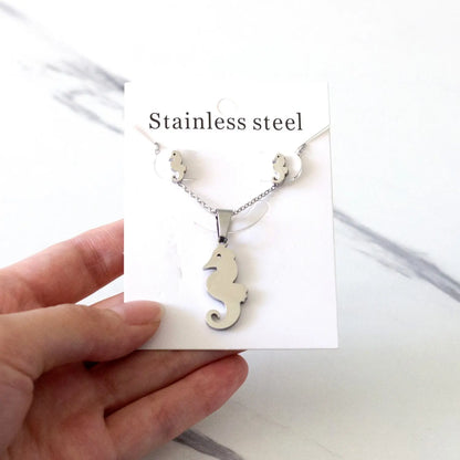 Hippocampus Animal Office Korean Necklaces Earrings Jewelry Sets For Woman Indian Jewellry Set collares para mujer asonjewelry