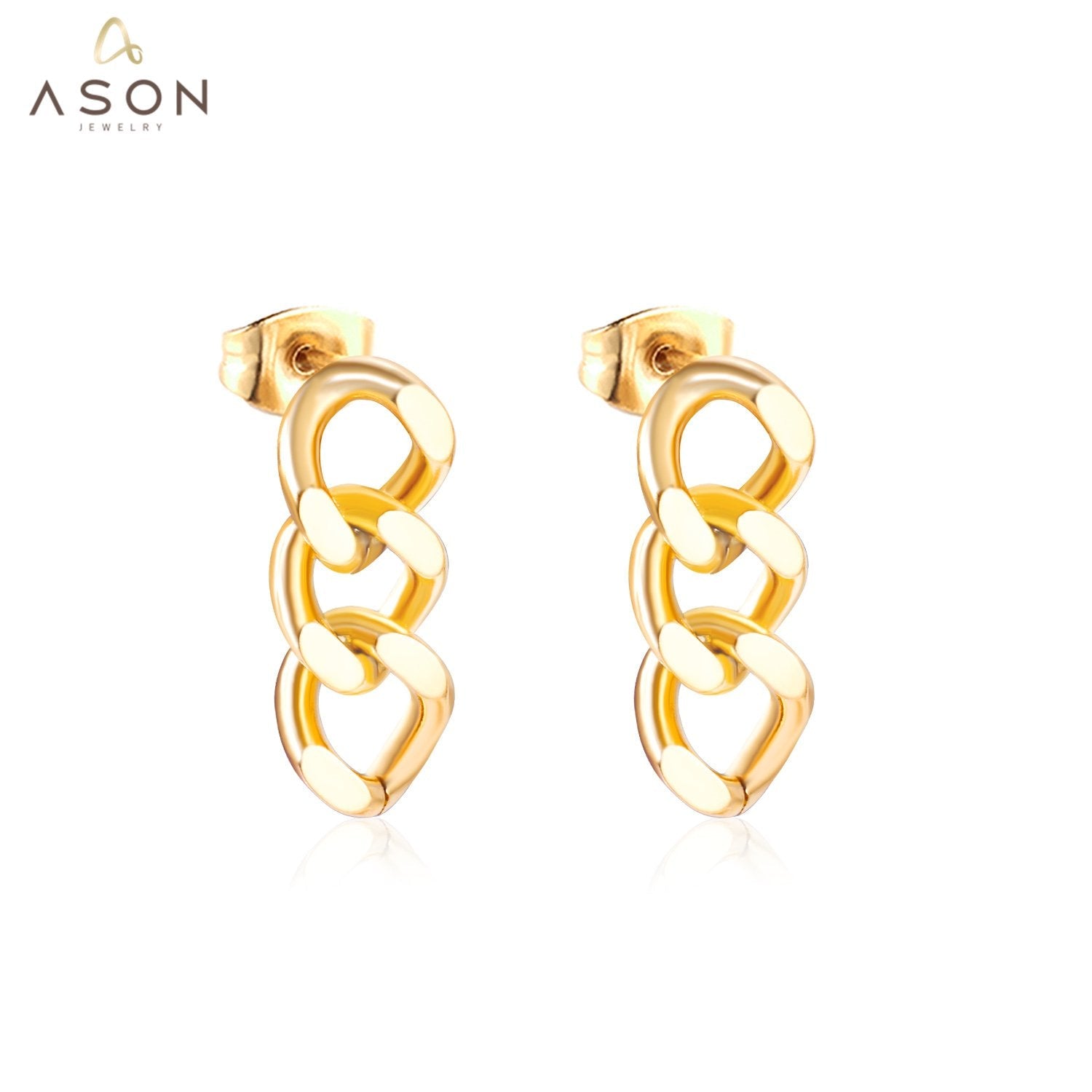 ASON Cool Chain Pendant Punk Piercing Earring Stainless Steel Stud Earrings Gold Color for Women Party Gift Fashion Jewelry asonjewelry