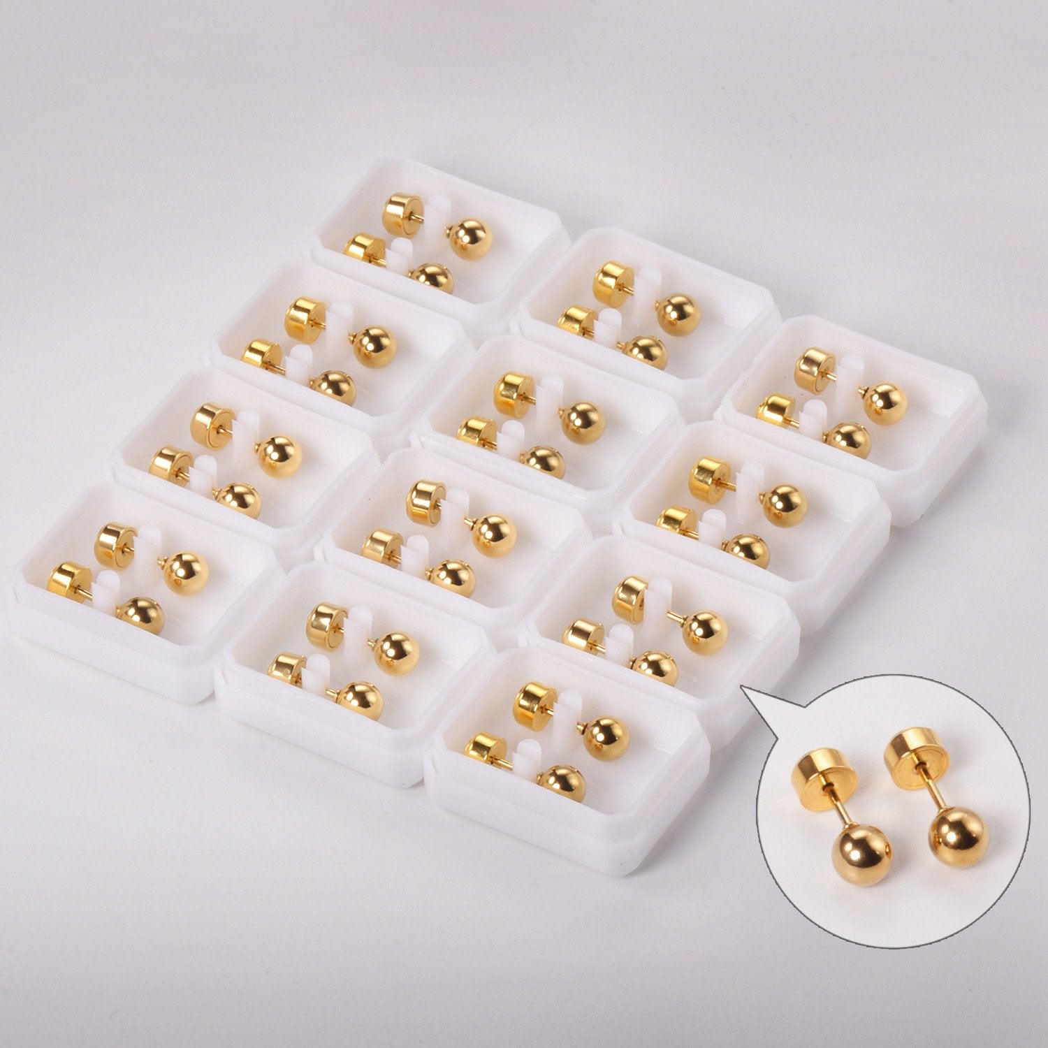 ASON Round Ball Press Piercing Stud Earrings Gold Color Stainless Steel for Women Baby Kids 3mm/4mm/5mm Jewelry Wholesale asonjewelry