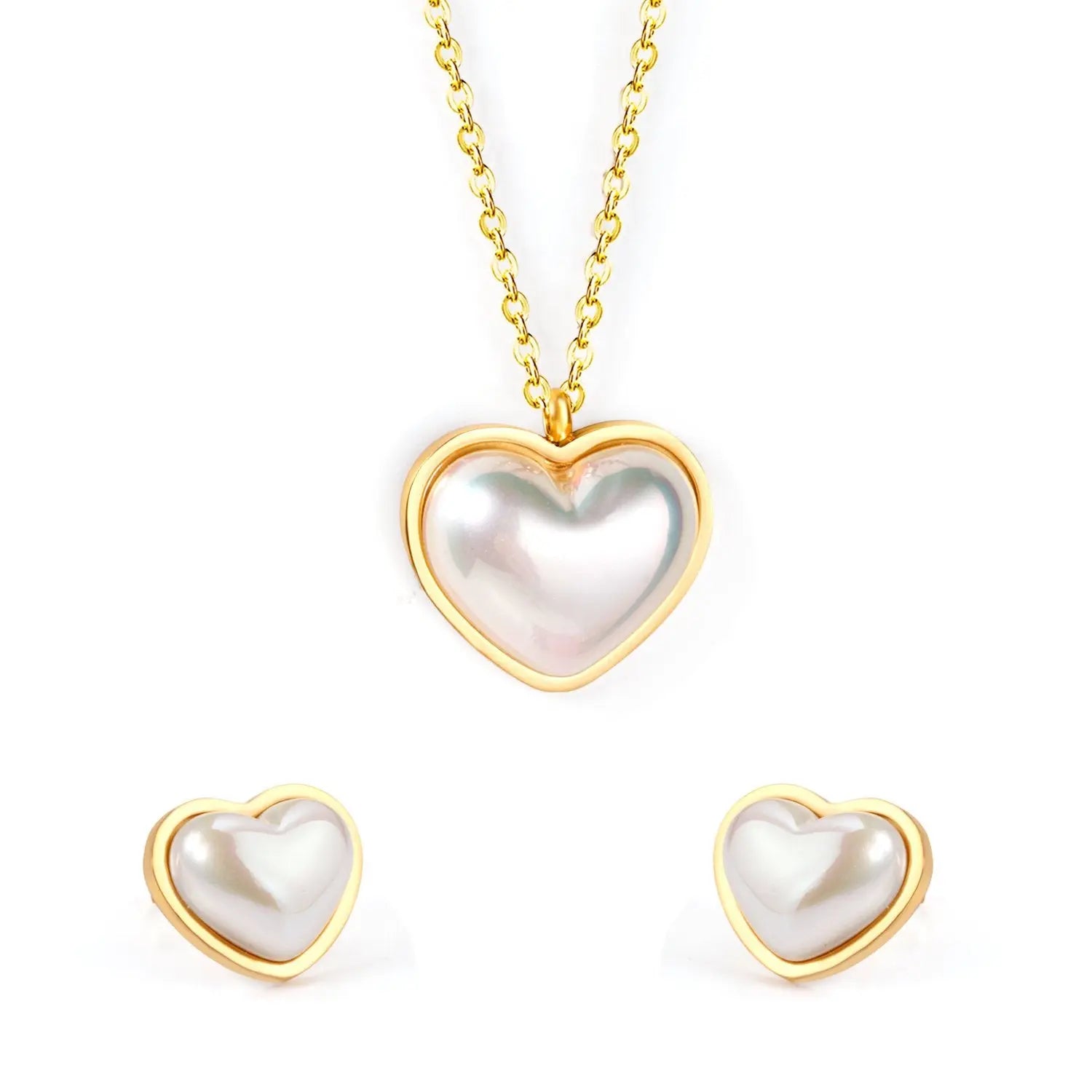 Lover Jewelry Sets Romantic Style Heart Shape Imitation Pearl Pendant Necklace Earring Brinco Collars Choker Party asonjewelry