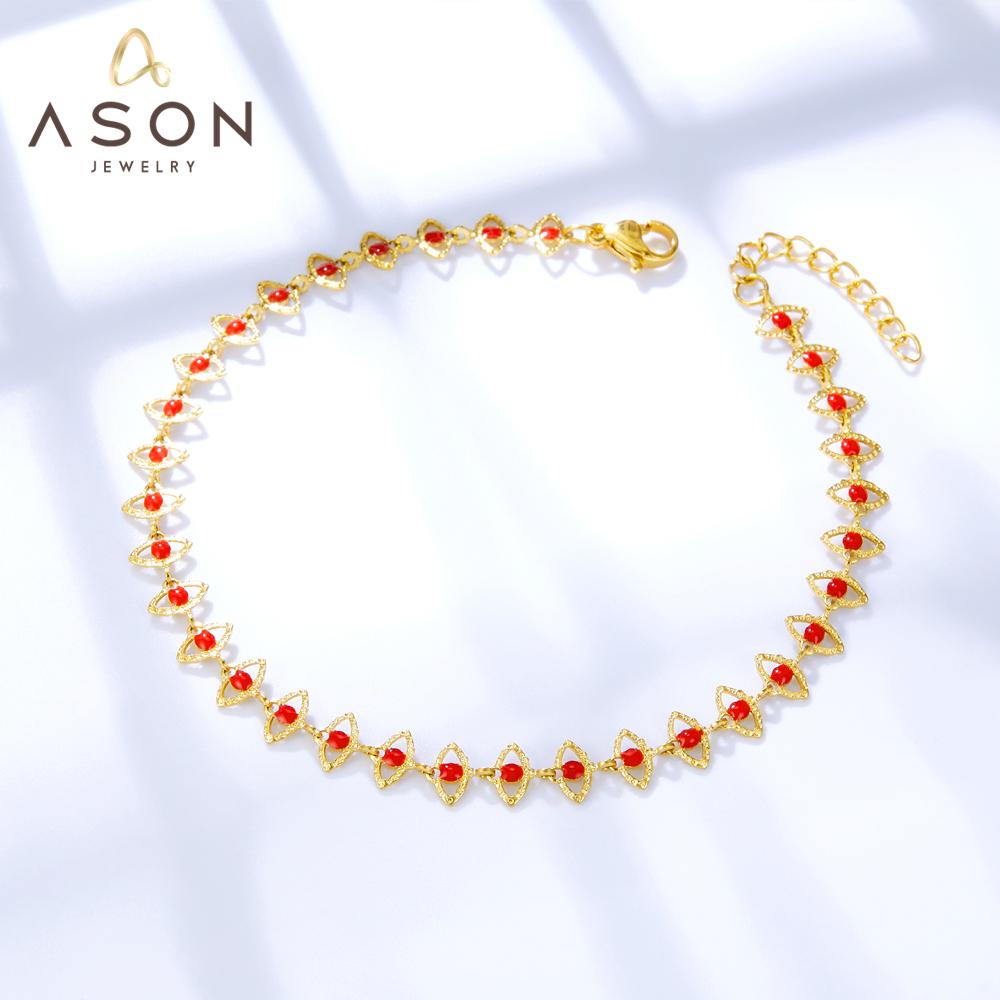 ASON 33 Red Eyes Accessories Chain Anklet Bracelets Gold Color Stainless Steel For Women Trendy Summer Boho Jewelry Fashion asonjewelry