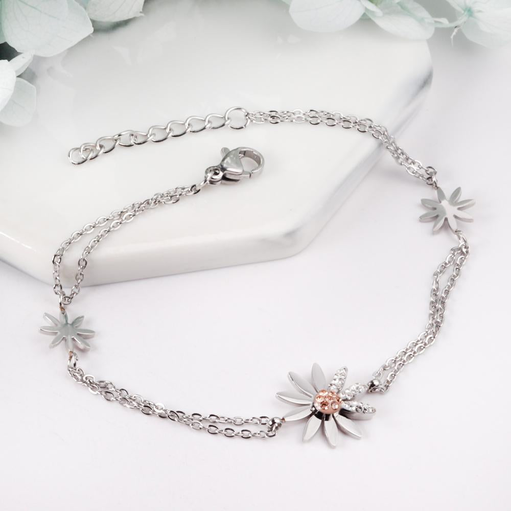 ASON Trendy Silver Color Stainless Steel 18+3 cm Daisy Cubic Zirconia Accessory Bracelets For Women Daily Wear Jewelry asonjewelry