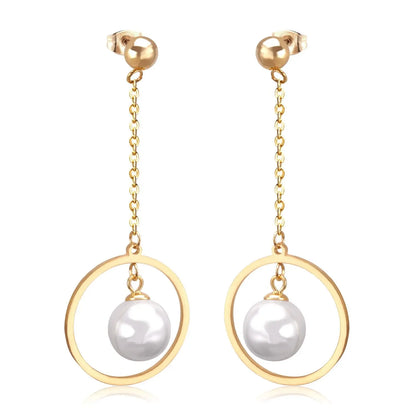 Fake Pearl Long Drop Earrings Round Dangle Earings Fashion Jewelry For Women Korean Style pendientes 2020 brincos asonjewelry