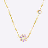 Korean Fashion Romantic Colorful Flower Pendant Stainless Steel Chain Necklace For Women Jewelry Parts bijoux femme