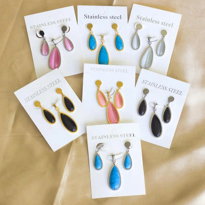 Luxury Weding Dubai Bridal Jewelry Sets Of Necklace And Earing Water Drop Stone Trendy Stainlee Steel Set For Women asonjewelry