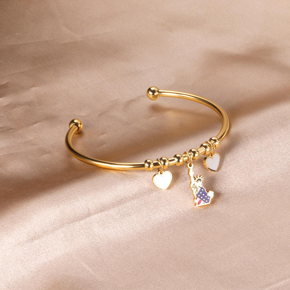 ASON Fashion Gold Color Heart with Shell Charm Stainless Steel Bracelet Open Bangle Jewelry Accessory for Women Party Gift asonjewelry