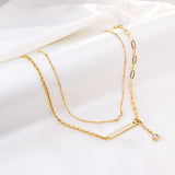 Link Chain Classic Design With Beads Chain Mix Collier Doule Layer Pendant Necklace With AAA Cubic Zirconia 2022