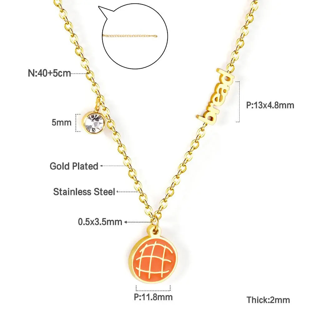 316L Stainless Steel Gold Bread Bus Vegetable Pendant Necklaces For Women With Free Chain Crystal Necklace collares asonjewelry