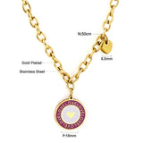 Pink Pendant Necklace Girls Round Heart Pattern Collier Link Chains Grunge Y2K Thick Chain Lady Romantic Gifts