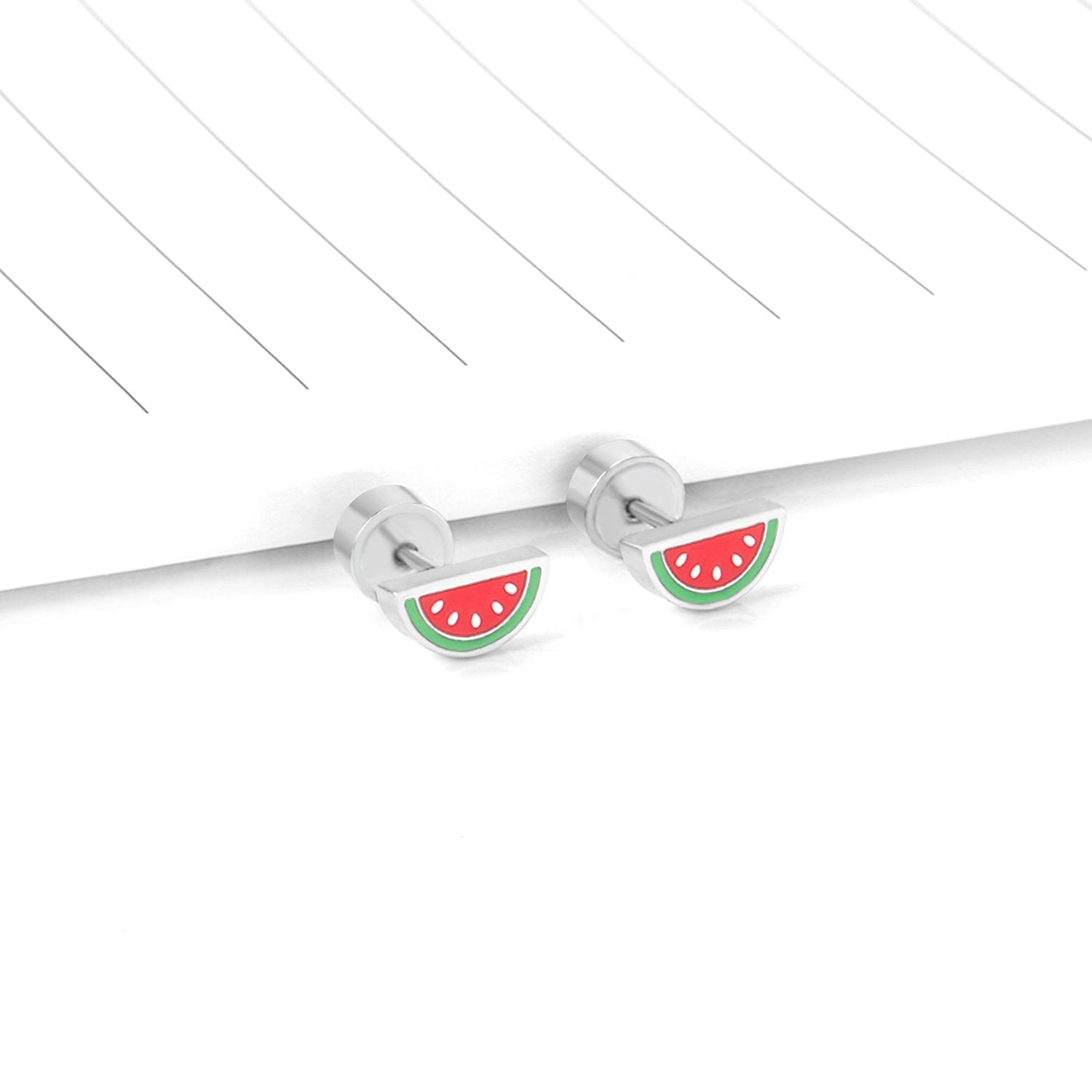 ASON Sweet Watermelon Children's Small Stud Earrings Silver Color Stainless Steel Cartoon for Girl Women Jewelry Piercing asonjewelry