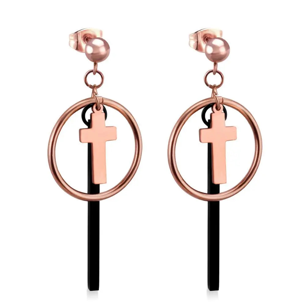 Rose Gold Cross pendientes Drop Dangle Earrings Set For Women Fashion Jewelry Big Round Earings brincos oorbellen asonjewelry